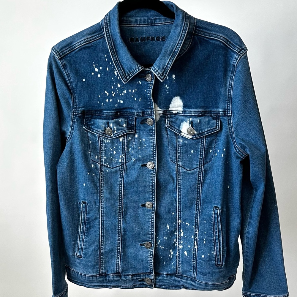 RAMPAGE DENIM COLLECTION Bleached Jean Jacket Stretch Denim Size M/L